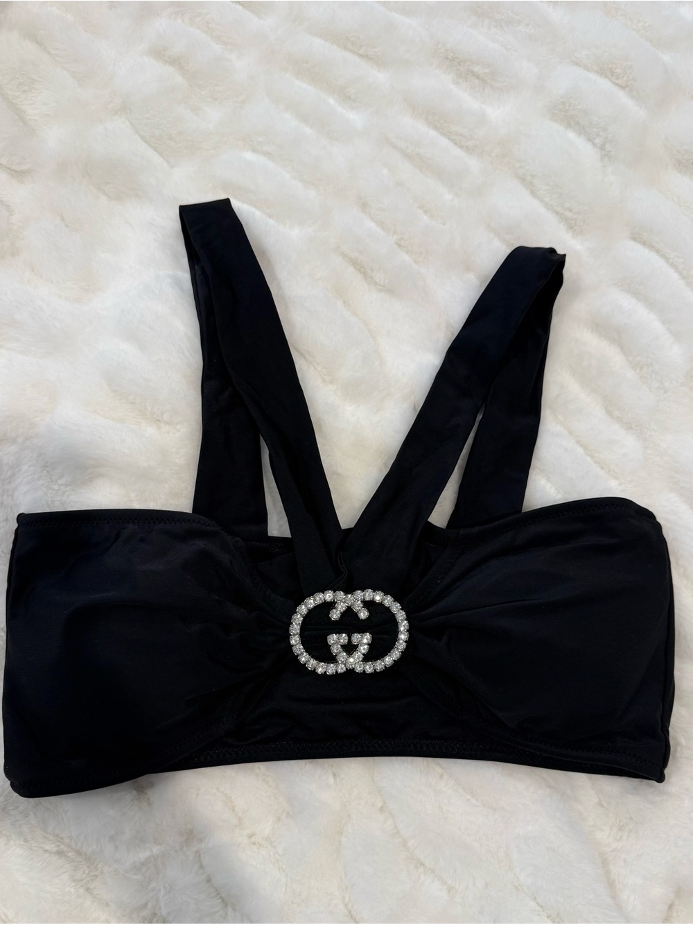Black Rhinestone Accent Bandeau Bra Top